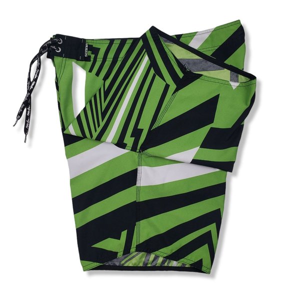 Maui and Sons Mens Surf Board Shorts Green Black Geo Print Size 34 - Picture 10 of 13